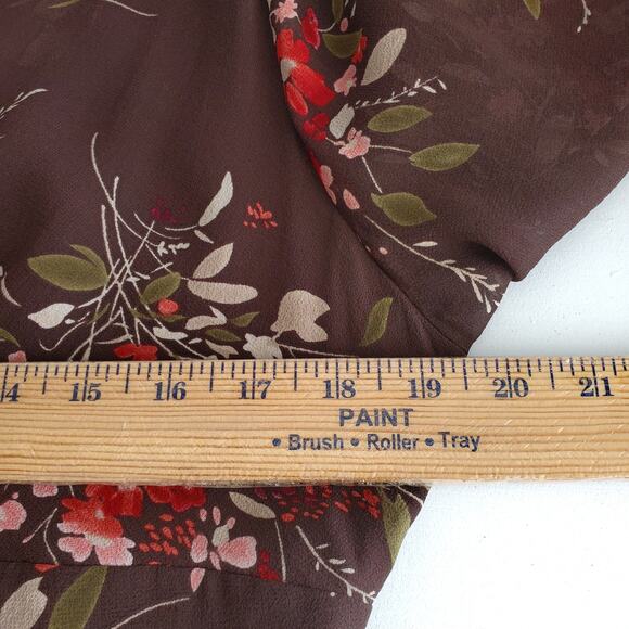Women 90s Y2K Nature Fairy Goblincore Silk Blouse Top M  Brown Floral Sheer - Picture 10 of 14